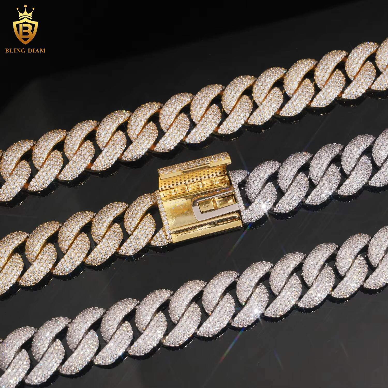 Wholesale Price 20mm Brass Moissanite Cuban Link Chian Iced Out Rapper HipHop Style Jewelry Chain for Men Moissanite Link Chain in Stock