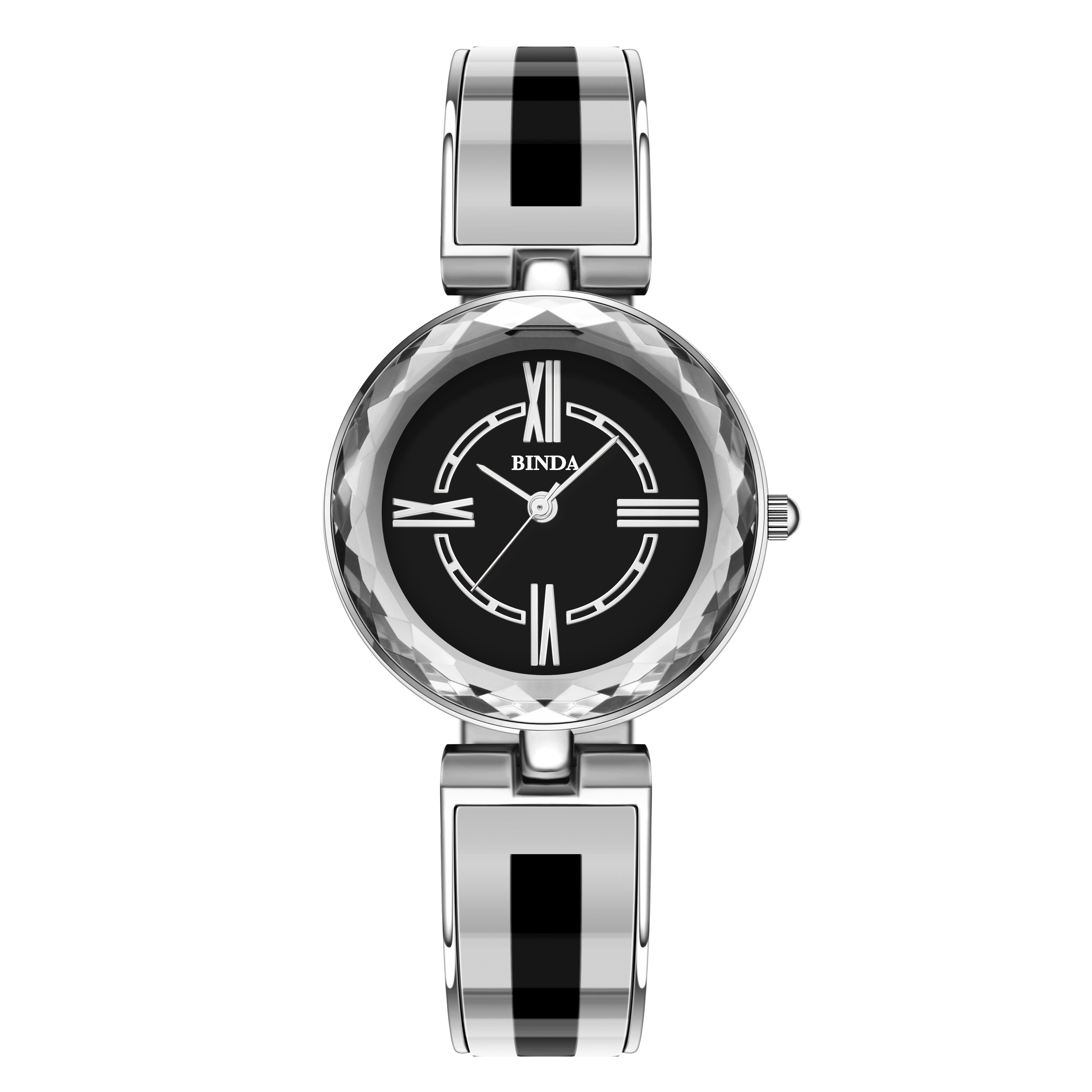 Binda Women Elegant Quartz Watch Gift Box Multi Faceted Dial Glass Bracelet