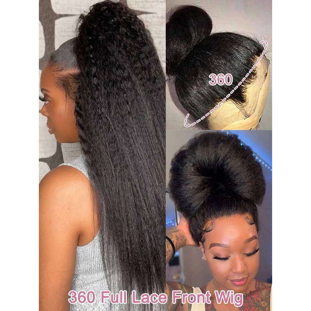 High Density Kinky 360 Front Wigs Human Hair Brazilian 40 Inch Yaki Straight 13X6 HD Lace Frontal Wig Preplucked Xiusiyuan2509