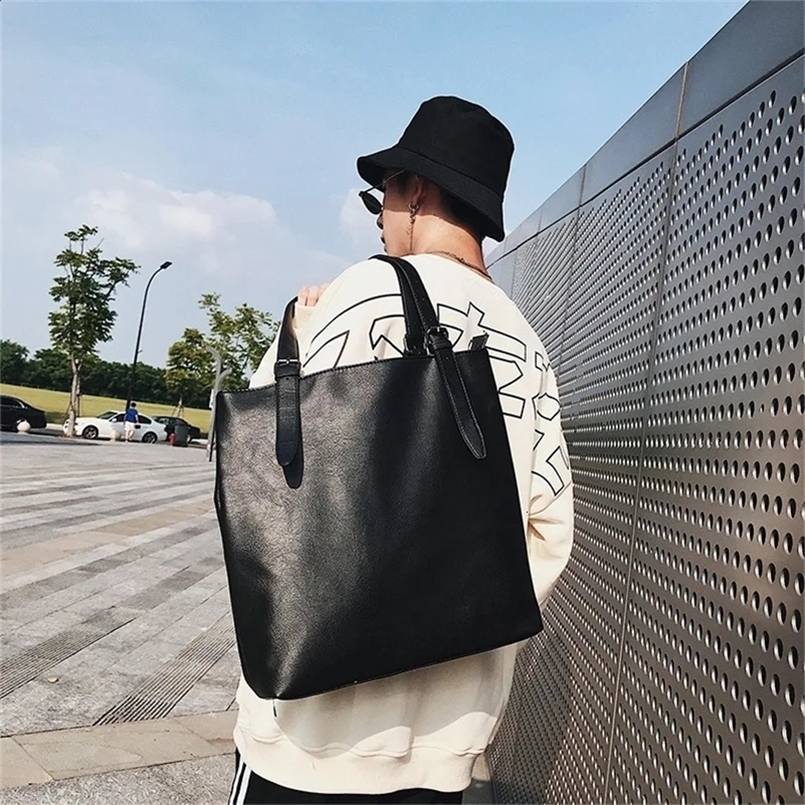Soft Leather Tote Bag for Men Japanese Korea Style Business Casual Street Handbag Male Large Capacity Zipper Laptop Underam Bags 240830ZY