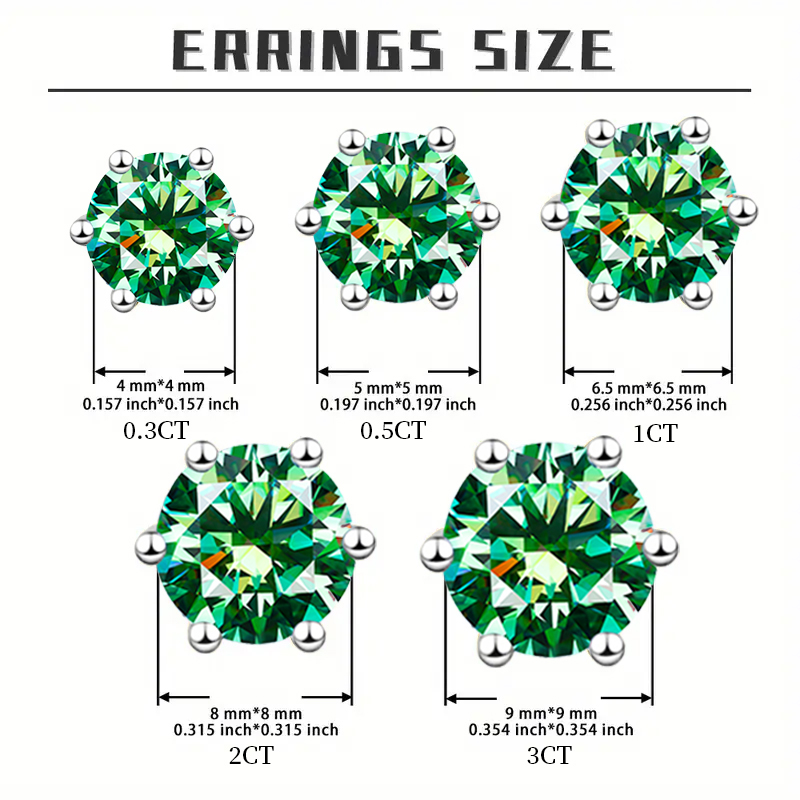 MT GRA 0.5-2CT *2 Green Moissanite Earrings for Women Man, 925 sterling silver wedding Birthstone Earrings Fine jewellry , High quality factory Wholes