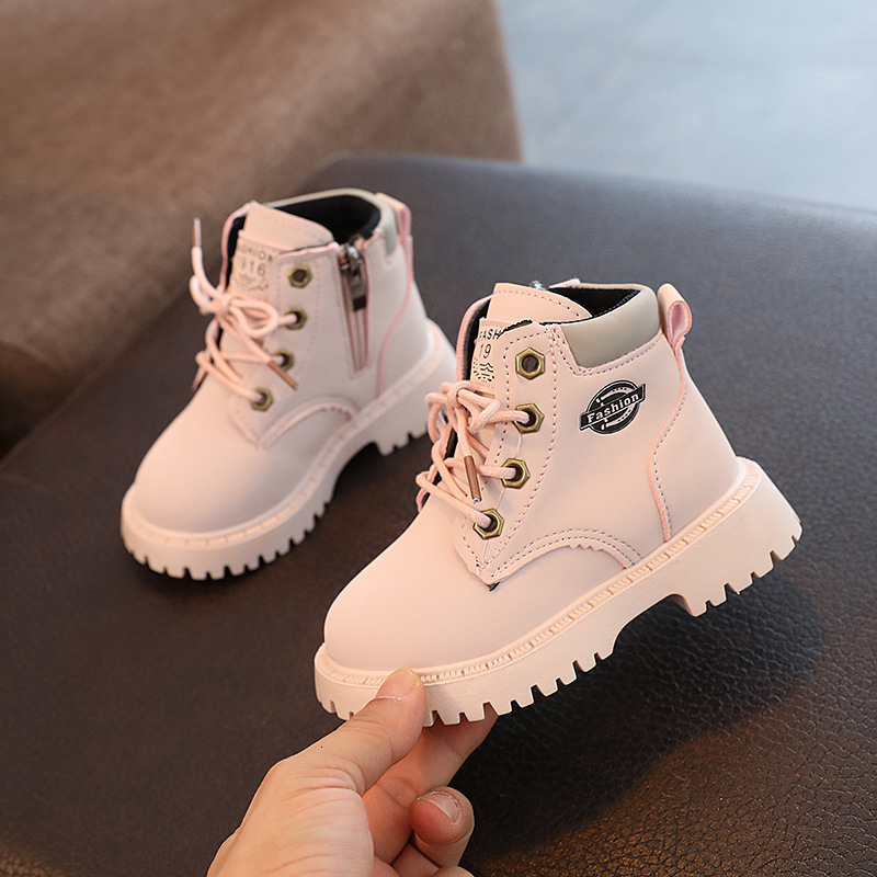 Autumn and winter new children's Martin boots, leather boots, mid top boots, side zippers, men's and women's fashionable shoes, trendy 