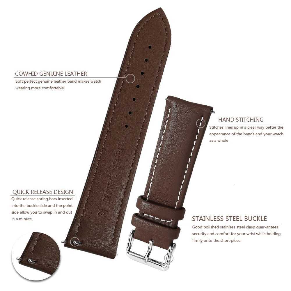 Top Grain Genuine Leather Watch Band Quick Release 18mm20mm22mm Watch Straps Fits Samsung Galaxy Watch Garmin Huawei Watch W250928