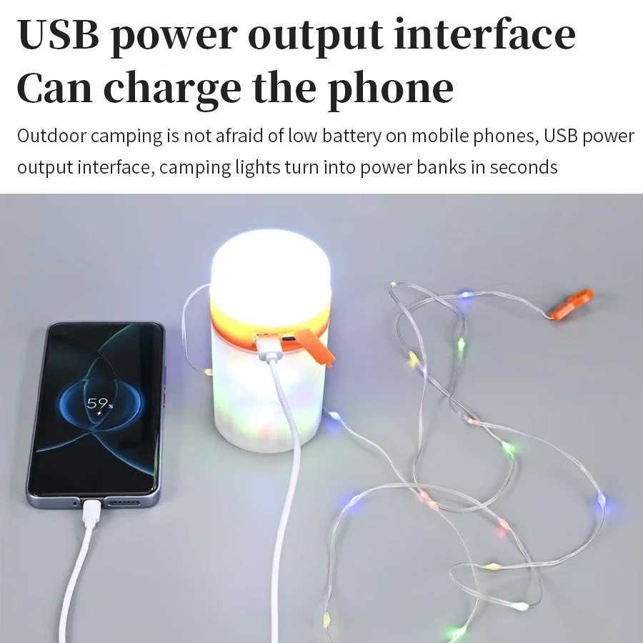 USB Rechargeable Camping String Light 2in1 Outdoor Waterproof Portable String Light with Lighting Mode Hiking Camping Light C250928