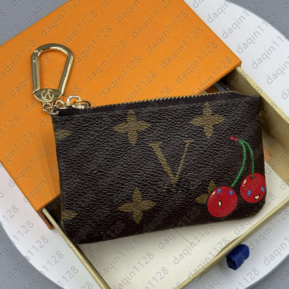 Luxury Zipper Key Pouch Designer Wallet Mini Coin Purse Denim Keychain Ring Bank Credit Card Holder Cherry Money Bags Womens Mens Money Clip M62650