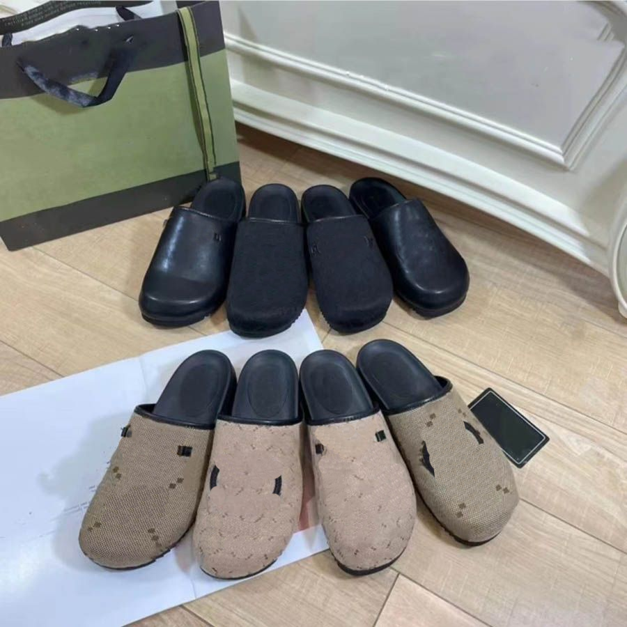Designer Shoes 2025s Summer French Simple Outer Wear Baotou Loafers Mueller Flat Half Toe Buckle Letter Slippers Woman
