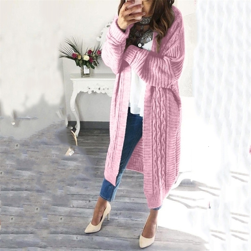 Umeko Autumn and Winter Women's Fashion Casual solid long sleeve pockets Oversized Clothing Knitted Cardigan Clothes coat 201031
