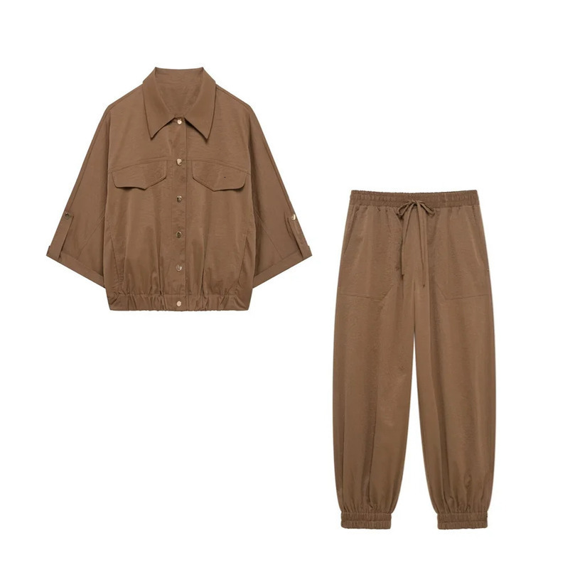 UNIZERA Womens Short Sleeve Leg Closed Pants Set Decorative Spring Casual Clothing 250407