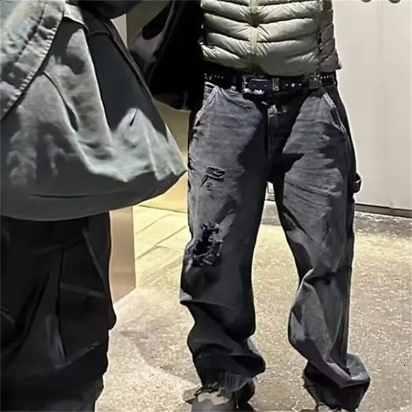 ss High Street ERD Vintage Wash Hole Cargo Jeans Y2k Streetwear Clothing Techwear Traf Men Trousers Sweatpants Clothes 240909