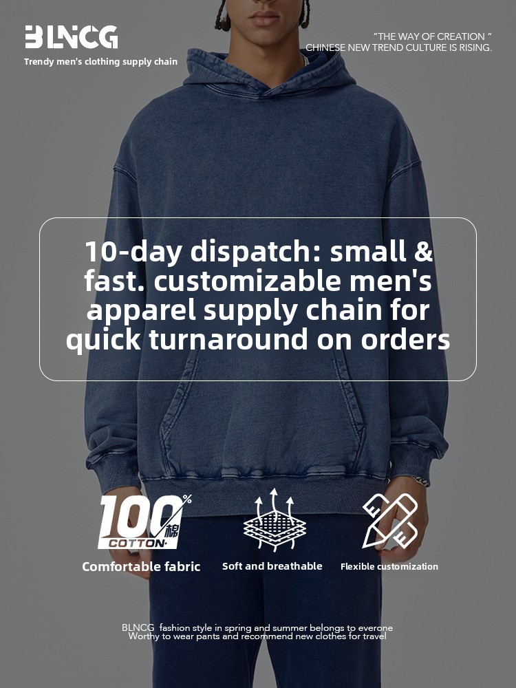 BLNCG Streetwear 420g Heavyweight Washed Cotton Couple Hoodie - Snow Wash, Loose Casual Men's Sweatshirt-WYM-05