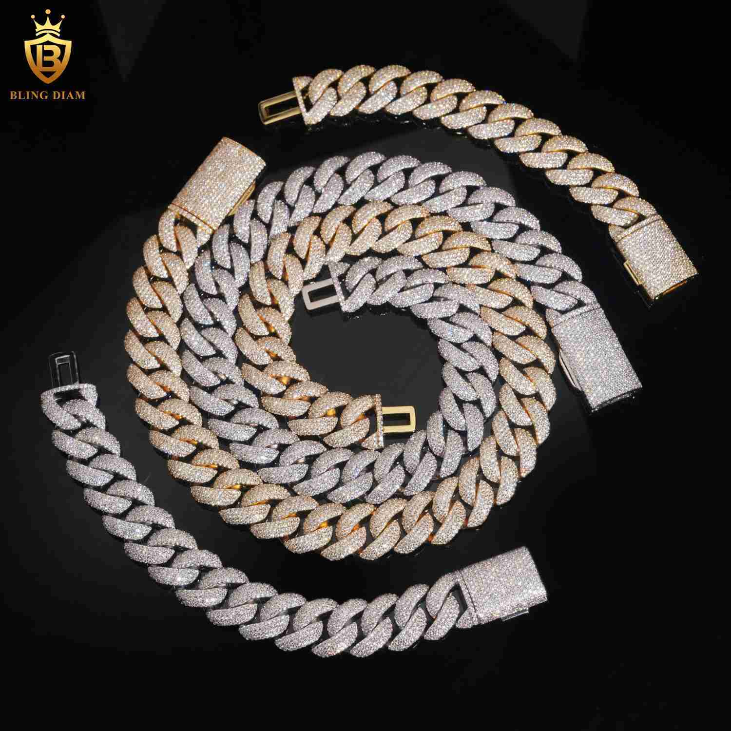 Wholesale Price 20mm Brass Moissanite Cuban Link Chian Iced Out Rapper HipHop Style Jewelry Chain for Men Moissanite Link Chain in Stock