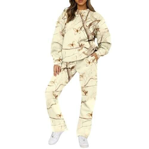 Women's Camouflage Leaf Sports Two-Piece Hooded Long Sleeve Sweatshirt and Sweatpants Set