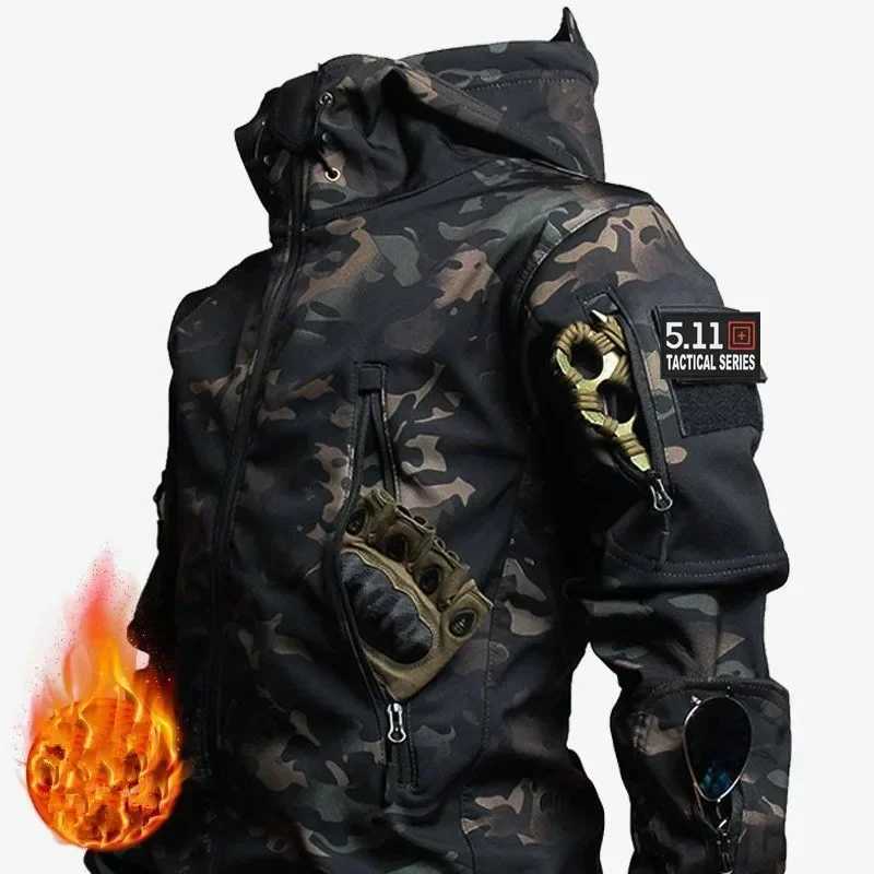 Not A Set RU Camo Waterproof and Warm Mens Winter Soft Shell Special Tactical Hooded Jacket Multi Pocket Tactical Pants W250928