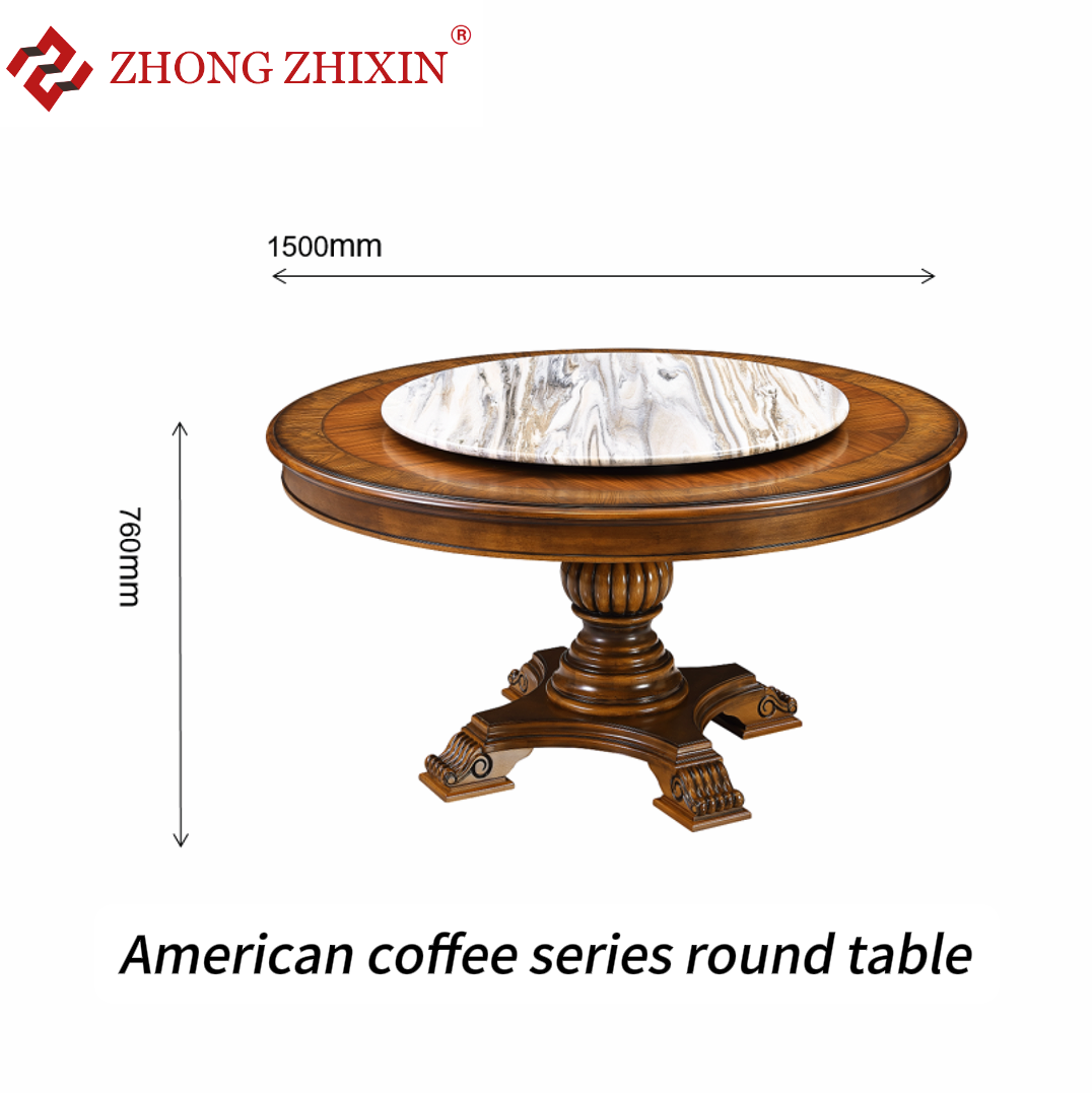 Zhongzhixin Designer Solid Wood Dining Table & Luxury Leather Dining Chair Set, American Style, for Dining Room