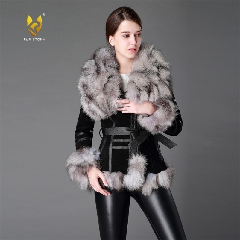 Women's Coats Leather Fur Coat Fox Fur Collar Womens Spring Jackets Women Jacket Winter jacket Women Fur Story FS13055 201112
