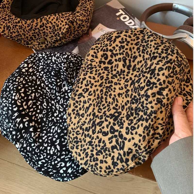 Korean Oversized Retro Leopard Print Berets Caps for Women Summer Autumn Travel Versatile Sun Protection Octagonal Newsboy Hats V250928