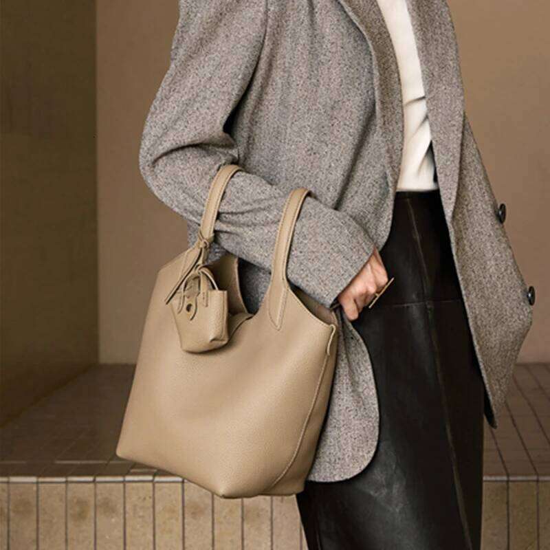 Burminsa Cowhide Genuine Leather Bucket Tote Handbags For Women 2025 Designer Basket Work Ladies Shoulder Crossbody Bags