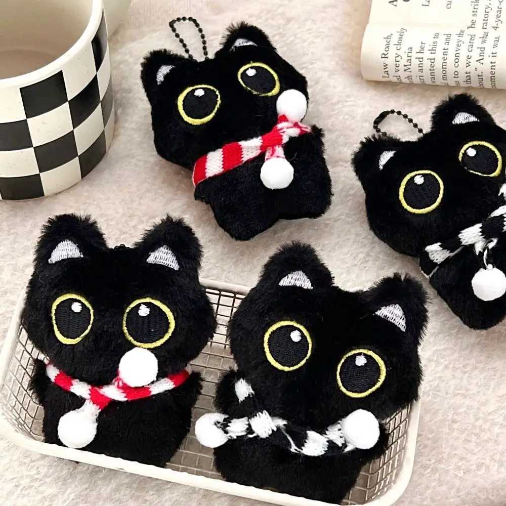 Funny Soft Squeak Scarf Black Cat Pendant Chirping Cartoon Squeeze Plush Keychain Toys Keyring Plush Stuffed Toys CoupleXJ250928