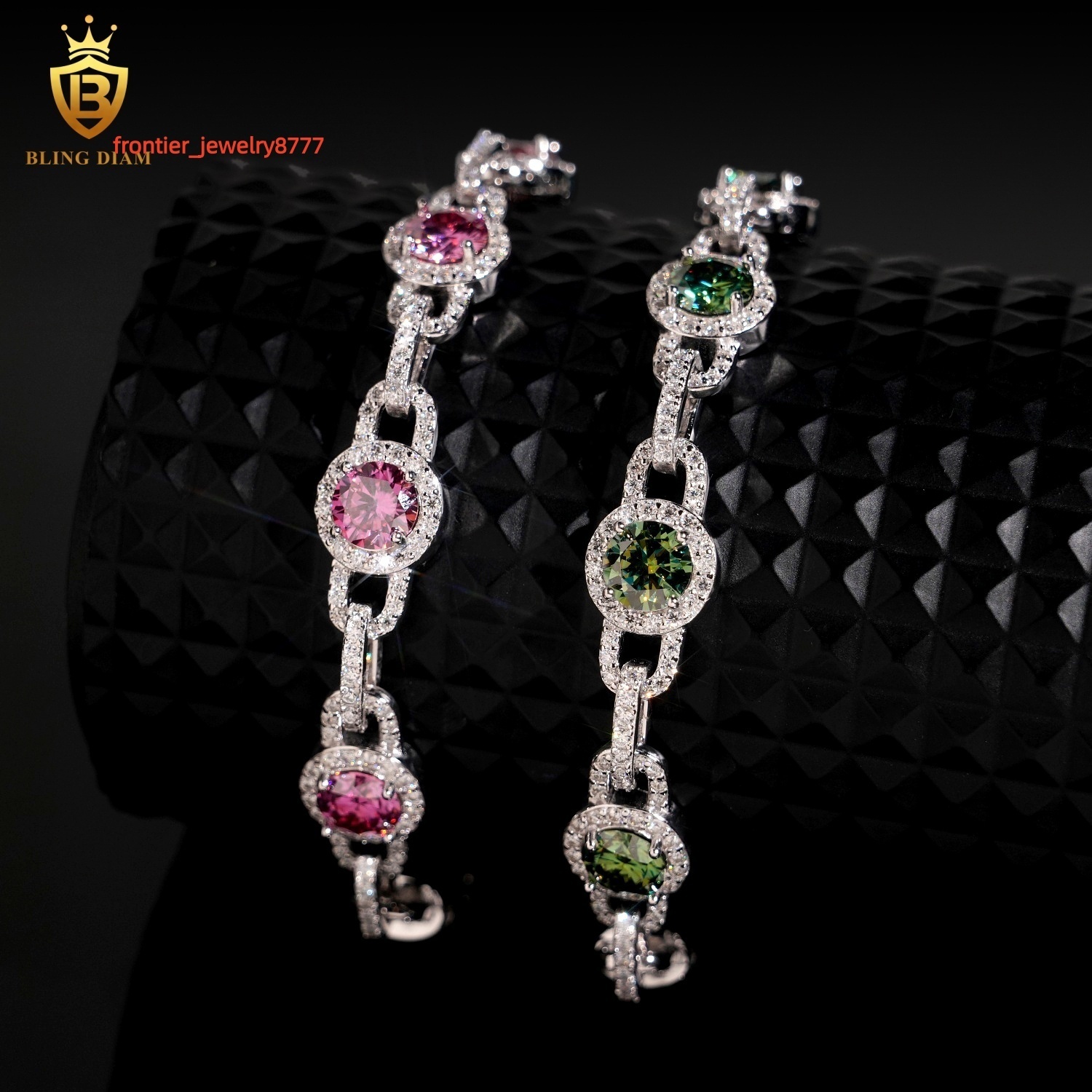 Sterling Silver 925 Pass Diamond Tester Hip Hop Jewelry Custom Colored Moissanite Cuban Link Chain Bracelet