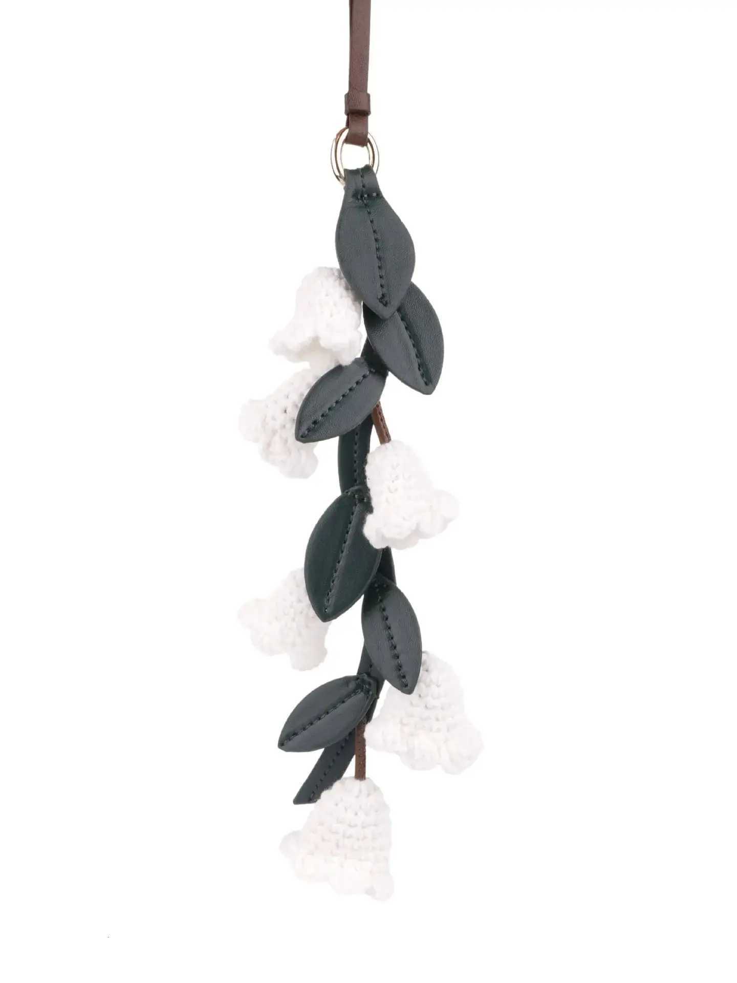 Luxury White lily of the valley bag charm handmade Cowhide woven flower pendant knitted highend Flower Shaped bag accessories Y250928as