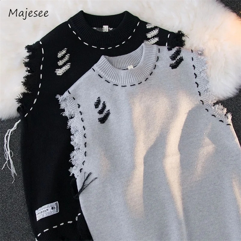 Sweater Vests Men Frayed Raw Edge Comfortable Sleeveless All-match Japanese Style Knitting Leisure Daily Chic Aesthetic Classic 240909