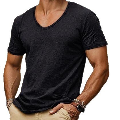 Summer mens new pure color slub cotton Vneck short sleeve Tshirt pure cotton mens wear 250110