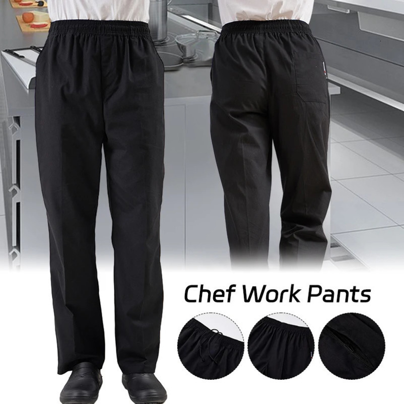 Black Unisex Chef Service Cook Uniform De Partie Executive Long Pant Elastic Restaurant Food Uniform 250611
