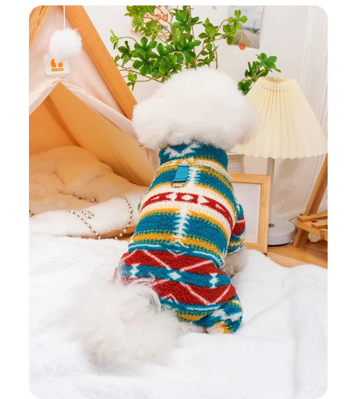 Vintage Bohemian Pet Apparel Plush 4Leg Dog Cat Costume Cozy Winter Animal Jumpsuit with Retro Style X250928