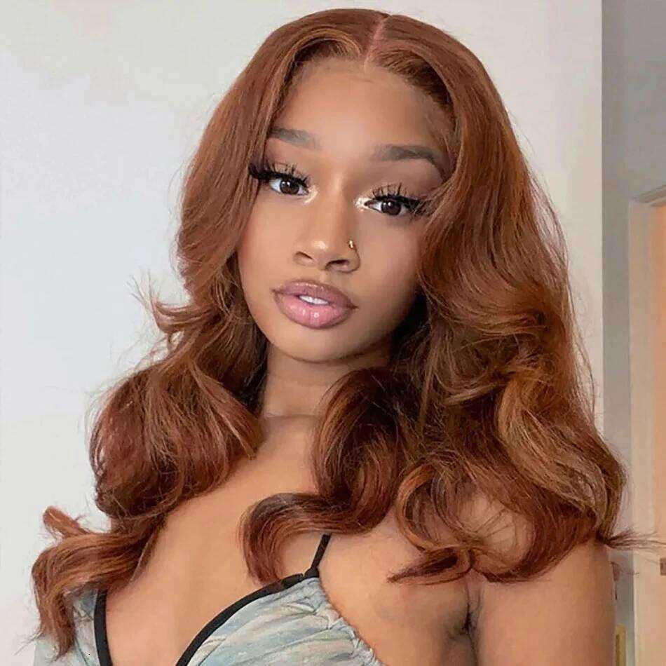 Tuneful Ginger Brown Colored Short Bob Loose Wave Wavy 13X4 Full Frontal Human Hair Lace Front Wigs 210% Density Xiusiyuan2509