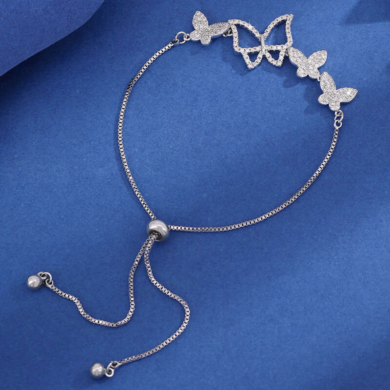 Korean Version Fashion Classic Design Full Dia Butterfly Pull Bracelet for Women Fresh and Versatile Adjustable Jewelry