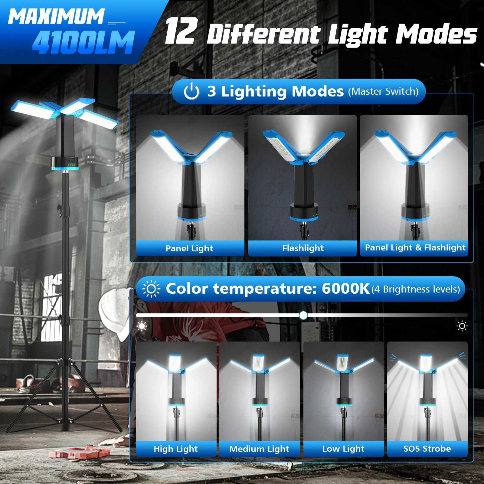 4100LM 3 Modes Foldable Work Light With Bracket 10400Mah Camping LED Telescopic Flashlight Rechargeable Emergency Lamp Outdoor C250928