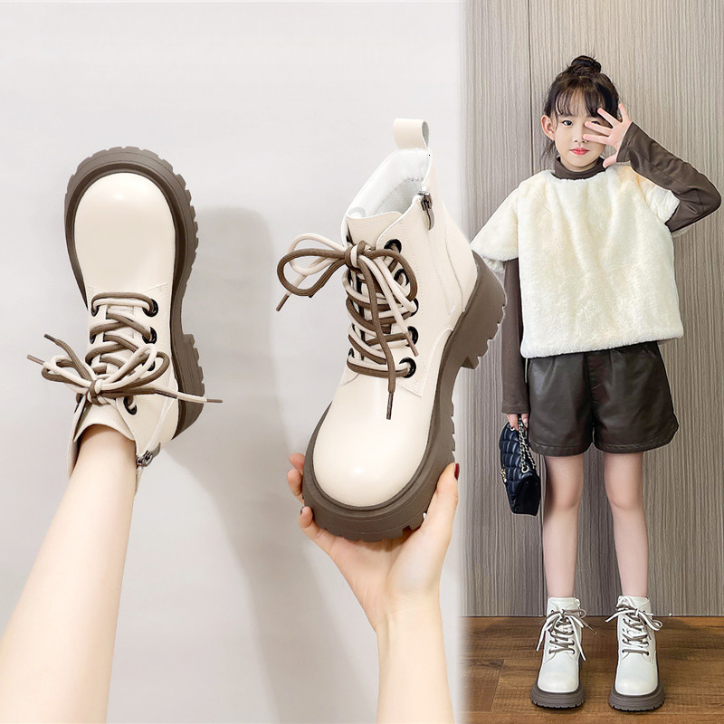 Autumn and winter new women's wool lined Martin boots, children's fashionable snow boots, girls' short boots, children's real leat