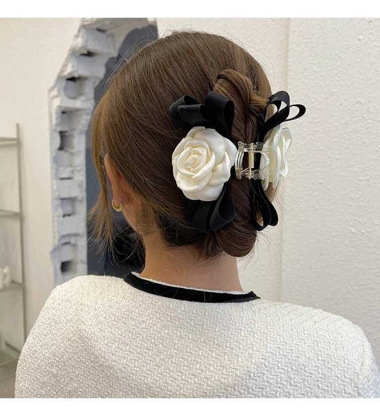 Elegant bow camellia hair clip hair clip highend French hairpin back head shark clip headwear for women W250928