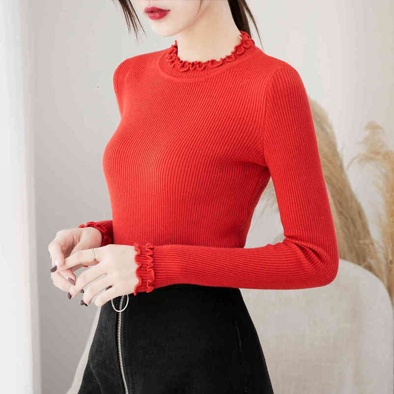 Semi-high-collar knitted sweaters long sleeves pullovers Half-High Neck HongKong style women Slim Fit Sweaters 7233 50 210518