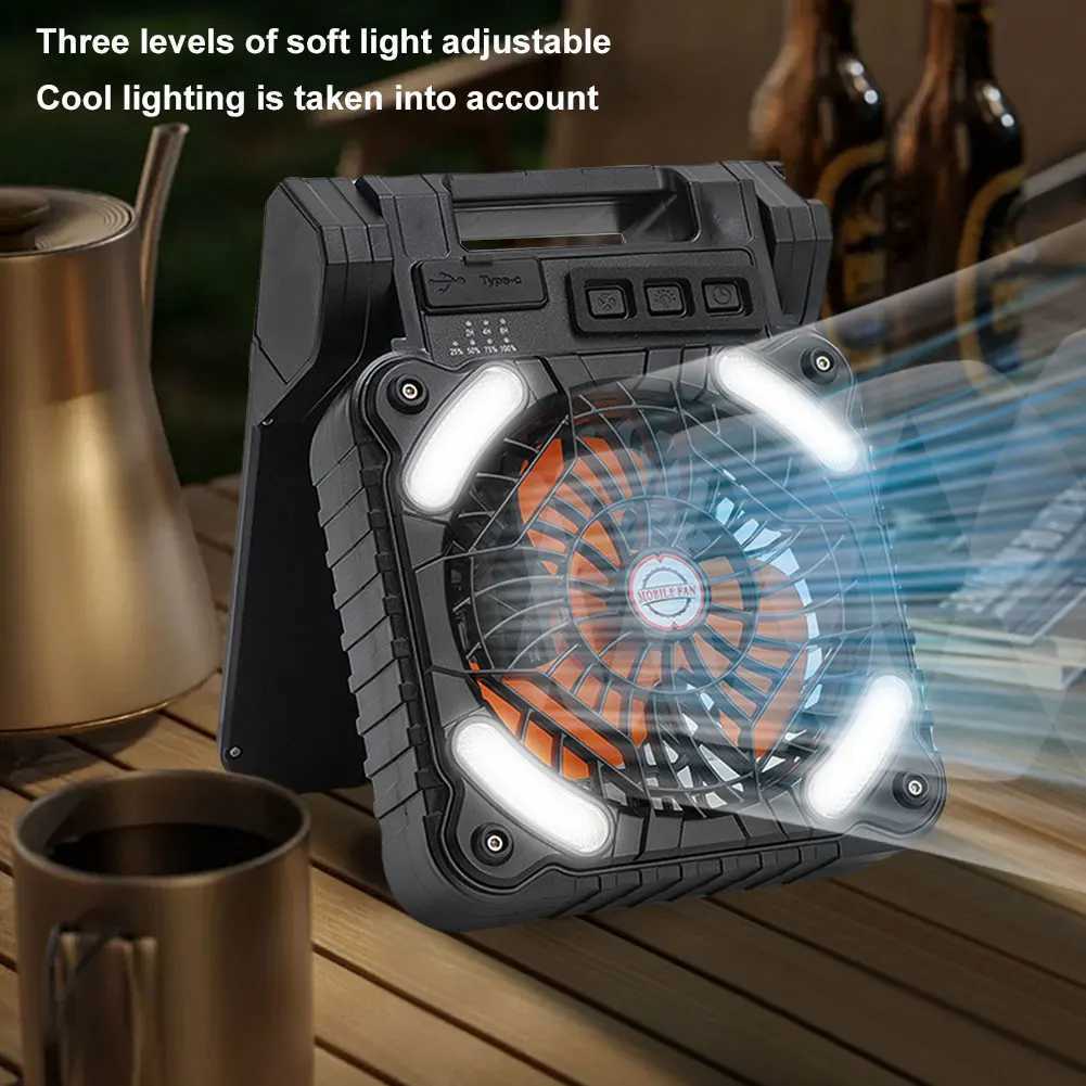Solar Outdoor Camping Fan with LED Light 5200mAh Solar Portable Electric Fan 4 Wind Speeds Solar Cordless Tent Fan for Emergency C250928