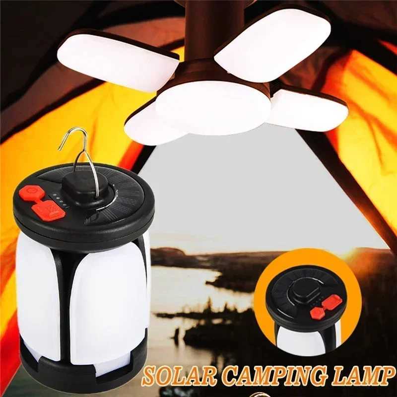 UltraBright Rechargeable LED Camping Lantern Solar Portable Lanterns With Power Bank HandsFree Emergency Lamp HikingFishing C250928