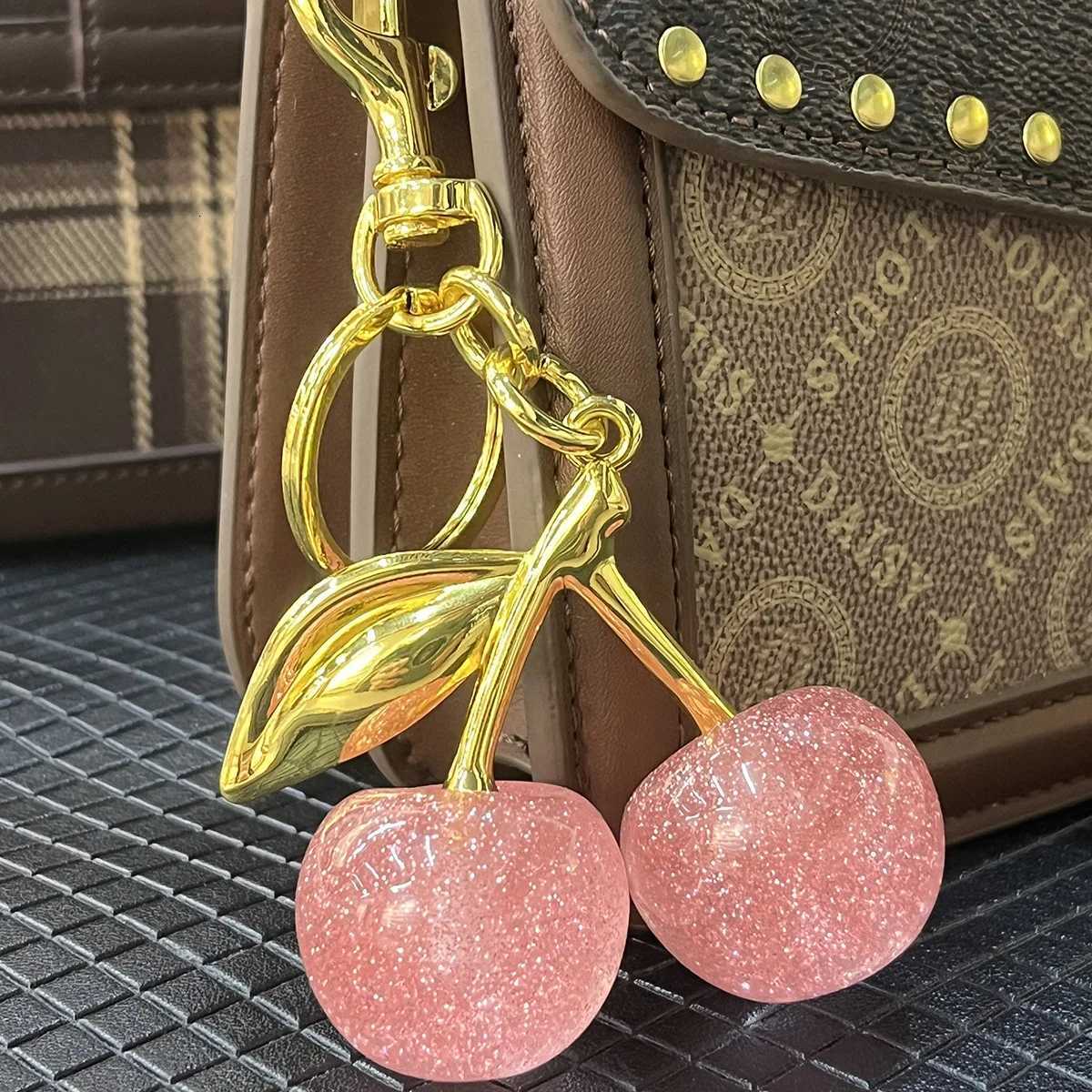 Luxury Decorative Ball Cherry Bag Pendant Keychain Glitter Pink Pendant Car Keychain Resin Accessories Bag Pendant advanced Y250928