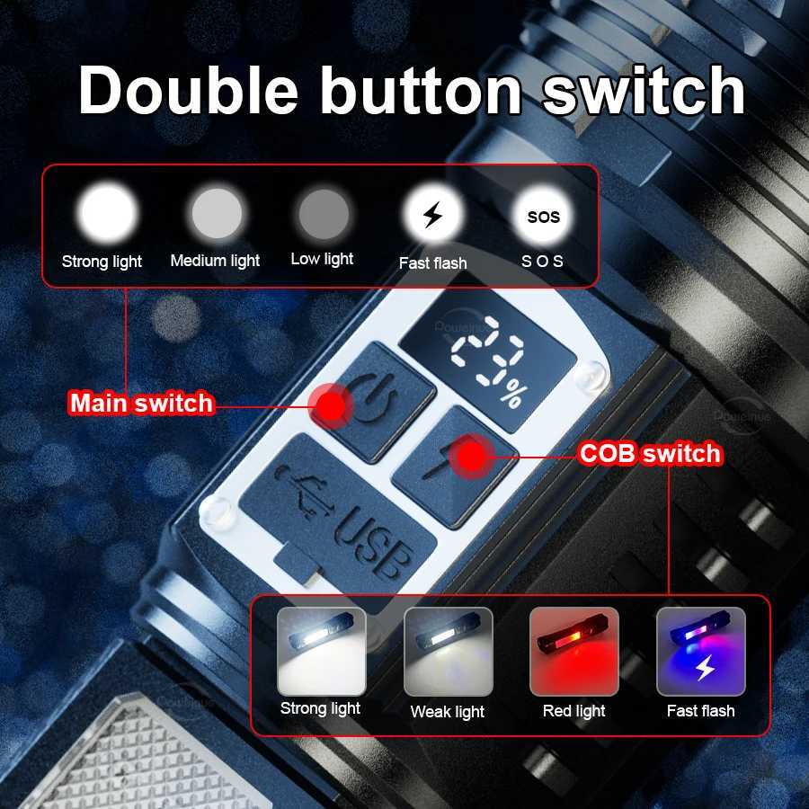 9000000LM Super Powerful LED Flashlights Strong Light Outdoor Long Range 6km Torch Recharheable Tactical Flashlight Camping Lamp D250928