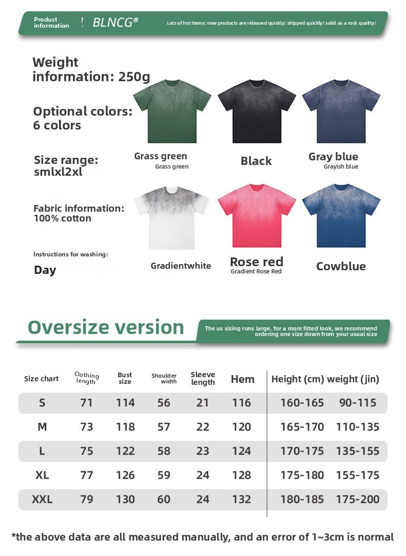 BLNCG Men's Oversized Heavyweight Washed Cotton T-Shirt - Summer Vintage American Style Drop Shoulder, Loose Fit Short Sleeve Tee-X-17