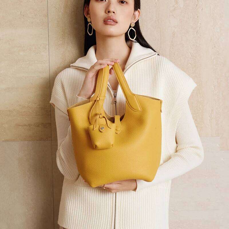 Burminsa Cowhide Genuine Leather Bucket Tote Handbags For Women 2025 Designer Basket Work Ladies Shoulder Crossbody Bags