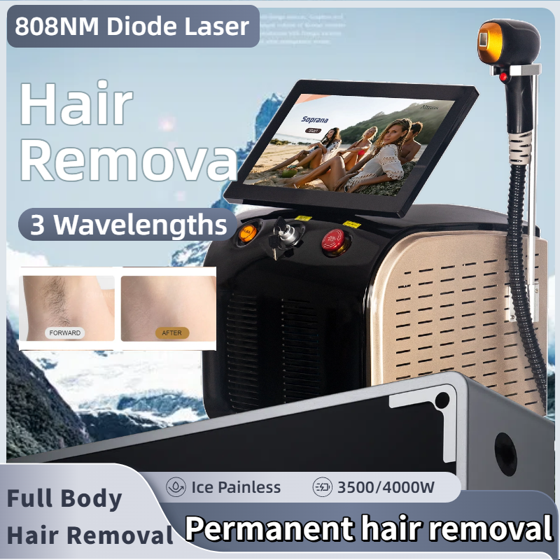 Painless Permanent Hair Removal Ice Platinum Cooling System Skin Care 808nm Diode Laser Hair Removal Machine 3-Wavelength 808nm 755nm 1064nm Laser Mac