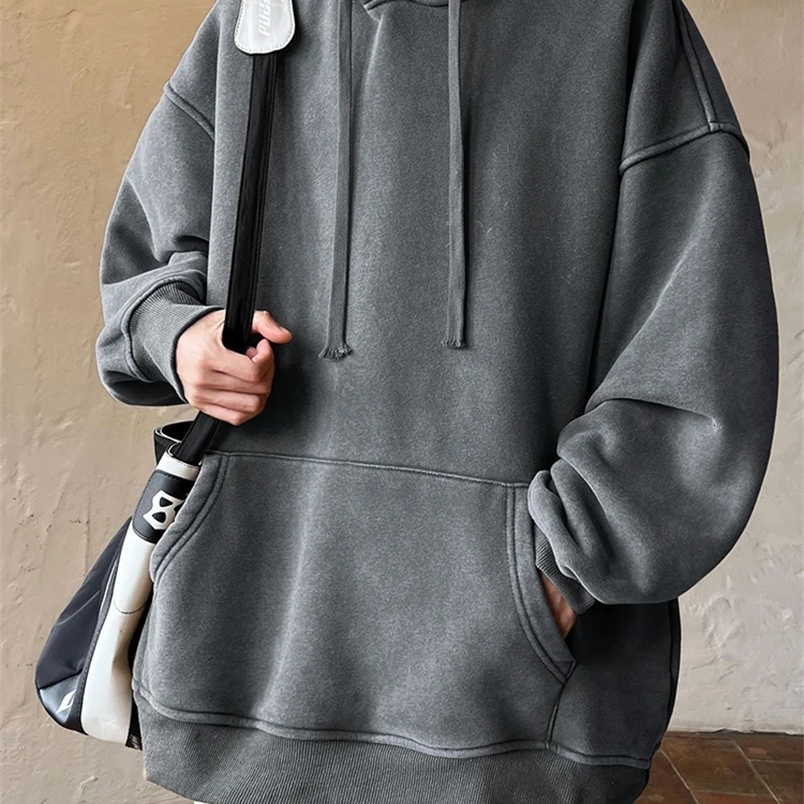 Spring Autumn Washed Hoodies Men 360G Heavy Cotton High Street Vintage Oversized Sweatshirts Y2k Hoody Harajuku Tops 241019