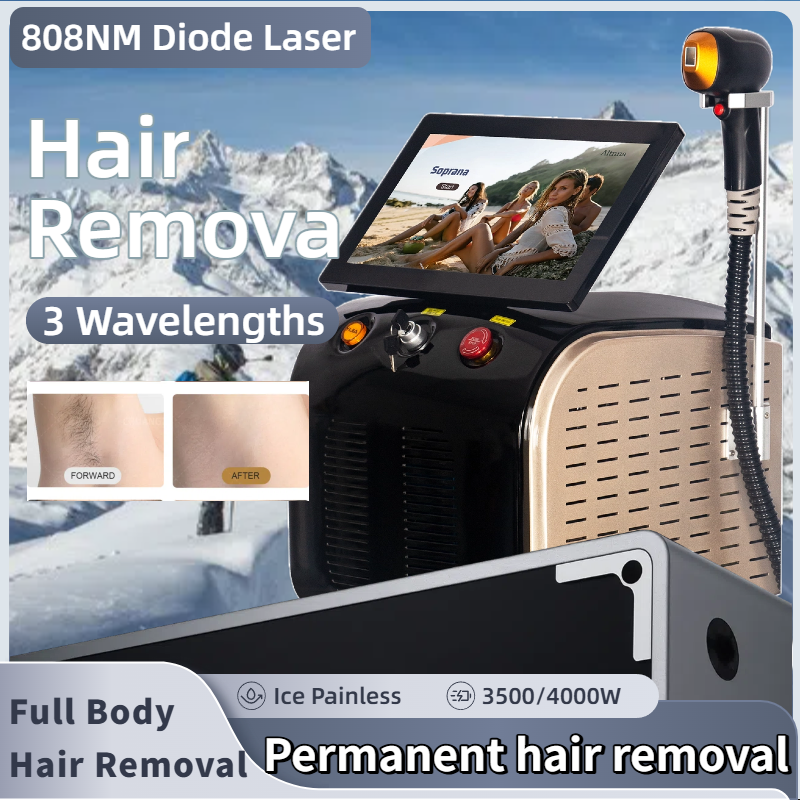 Painless Permanent Hair Removal Ice Platinum Cooling System Skin Care 808nm Diode Laser Hair Removal Machine 3-Wavelength 808nm 755nm 1064nm Laser Mac