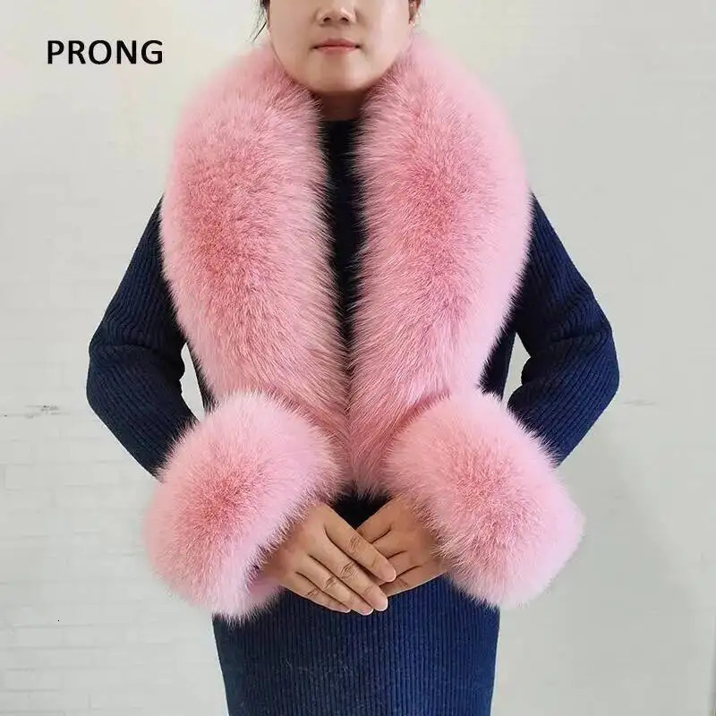 Winter Real Fox Fur Collar Cuffs Set Neck Warmer Fur Scarves Shawls Natural Fox Fur Collar Scarf Women Men Coat Warm Accessories 250928