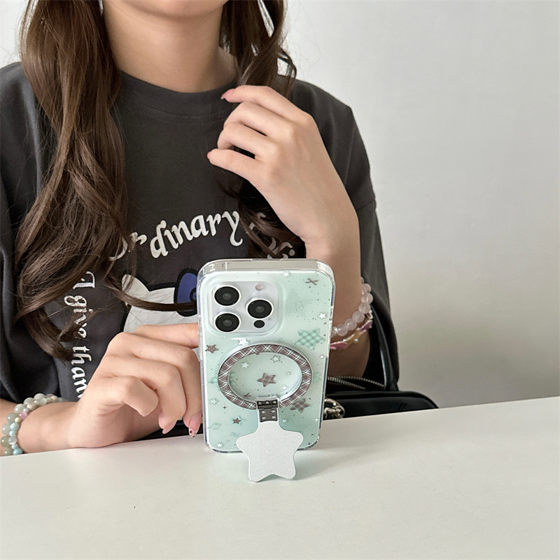 Ins Mint Green Star Double Layer Iphone 17promax Phone Case Compatible With Apple 16pro Magnetic Stand 15pr