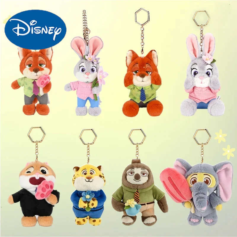 Disney 12cm Classic Anime Genuine Zootopia Plush Keychains Small Pendant Bag Hangings Christmas Birthday Gifts For Kids H250928