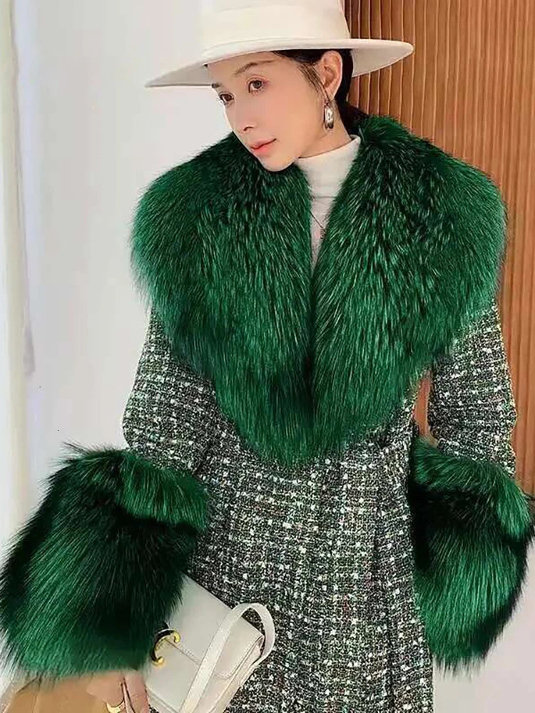 Large Winter Faux Fox Fur Scarf Women Jackets Warm Fluffy Shawl Fashion Artificial Fur Collar And Cuff Set Fluffy Scarves Female 250928