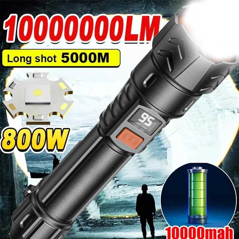 High Strong Power Led Flashlights 2000LM Tactical Torch with Display Light USB Charging Camping Fishing Emergency Zoom Lantern D2509281