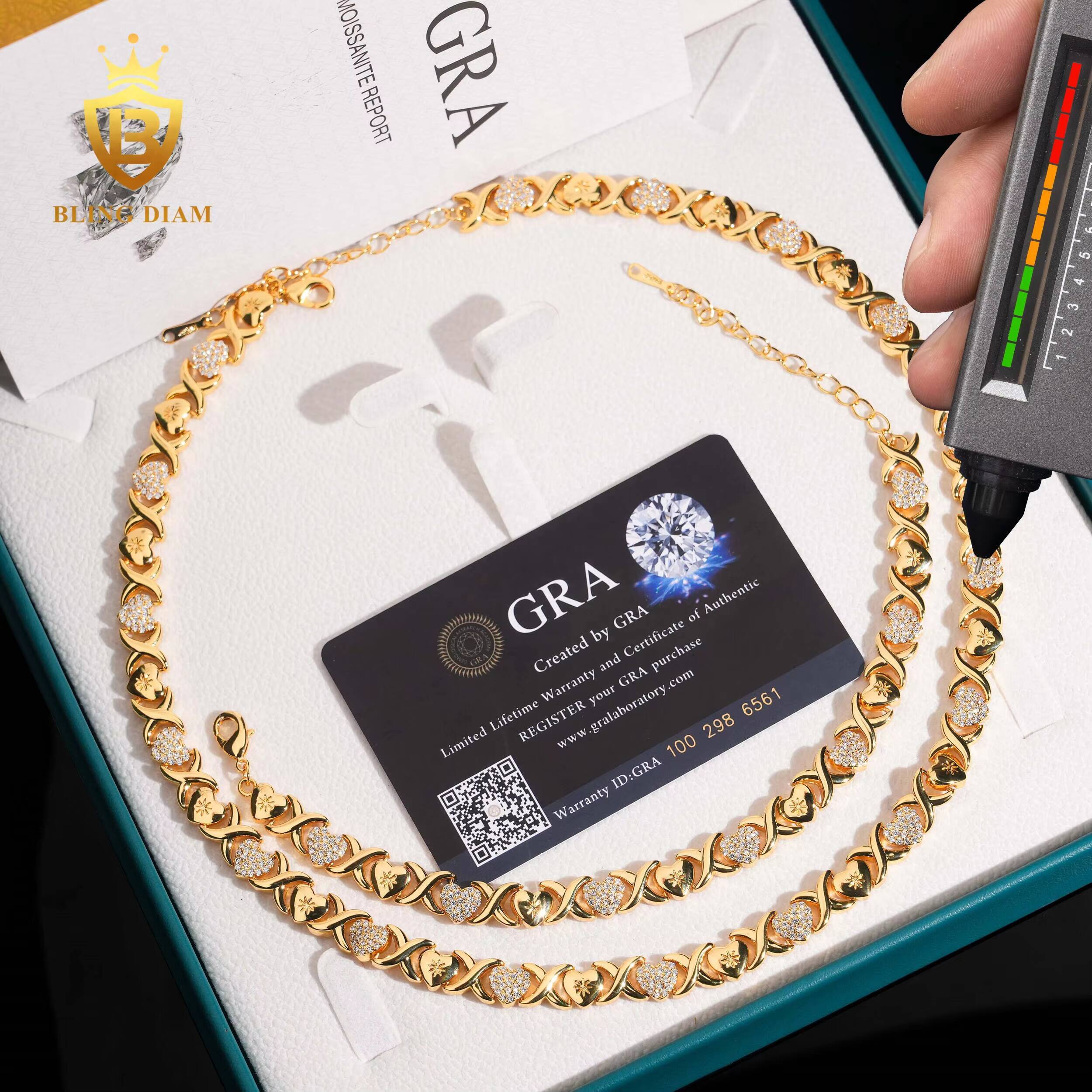 VVS Moissanite Diamond Cuban Link Chain Sterling Silver 925 Fine Jewelry Necklace Heart Miami Cuban Link Chain