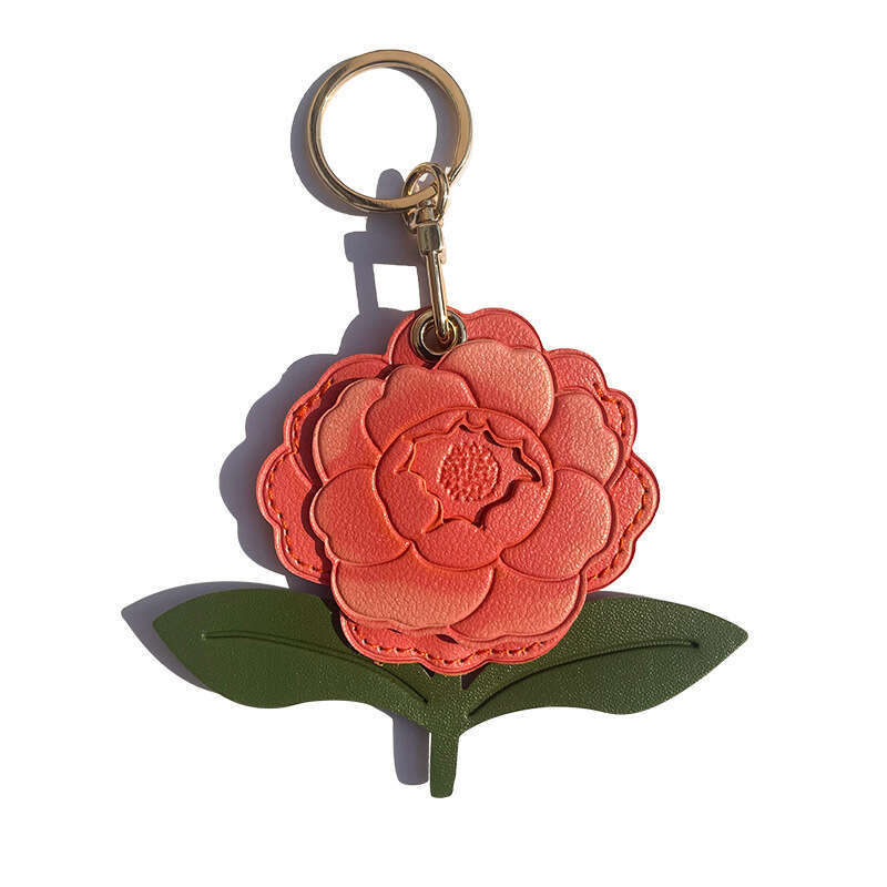 High-Quality Peony Flower Leather Access Card Holder Keychain High-Value Gift Pendant Bag Decoration